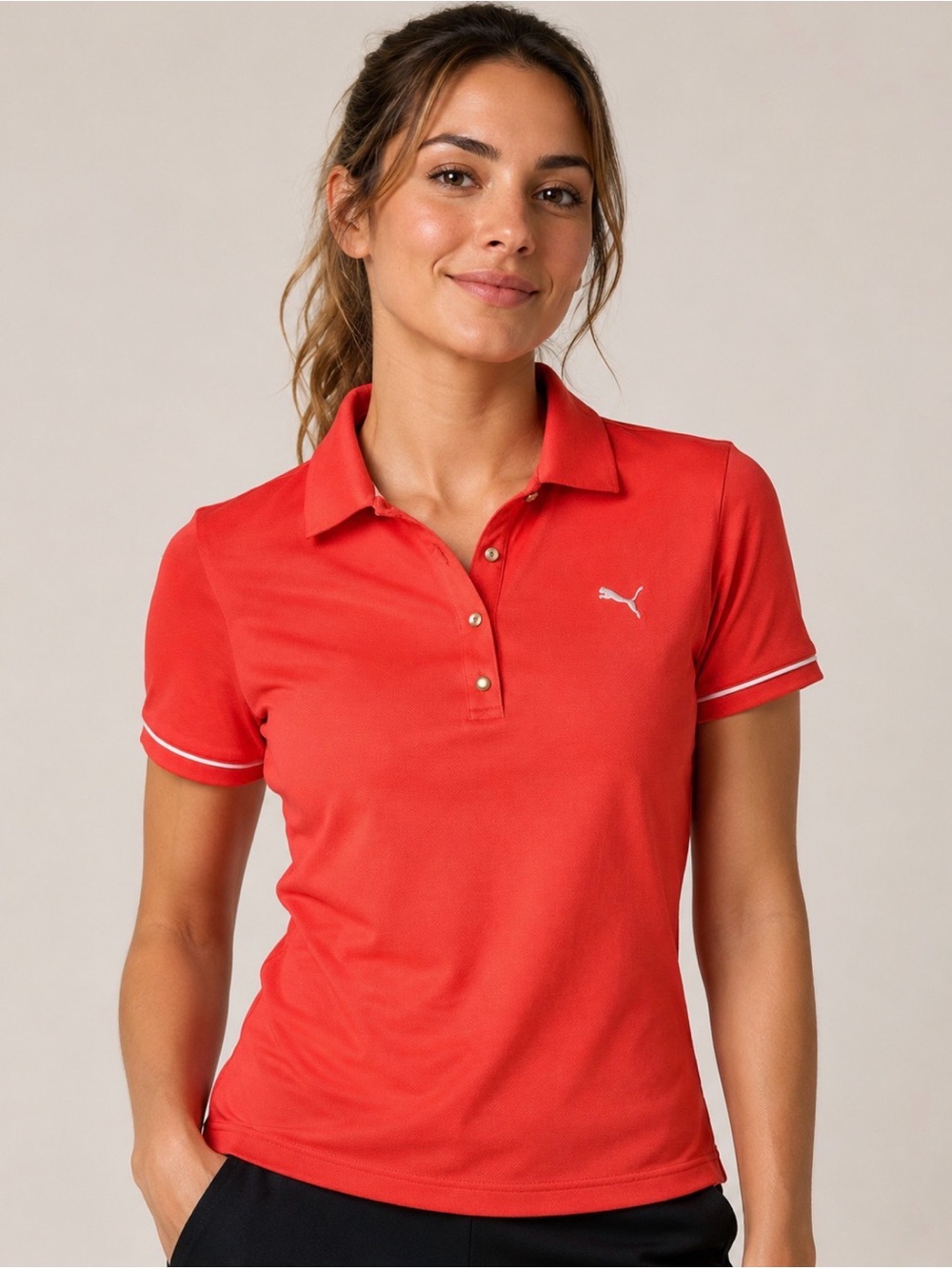 Puma Coral Cool Cell Polo White Piping Athletic Golf Top M